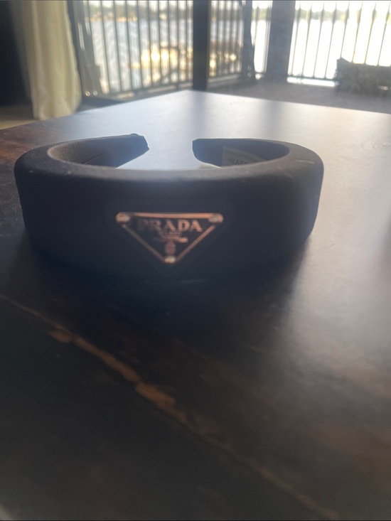 Prada Accessories - New Prada Black with Gold Triangle Logo headband